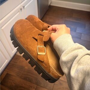 Birkenstock Brown Suede Mules with Black Sole